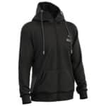 Product photo of a black Magnetar heated hoodie with zipper and hood, designed for everyday wear and cold indoor or outdoor cond