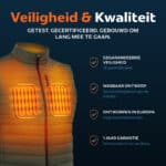 USP afbeelding van een wasbare verwarmde bodywarmer met CE-certificering, Europese kwaliteit en 1 jaar garantie.