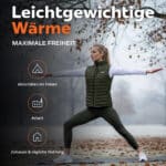 Lifestylebild leichte beheizbare Magnetar Heat Weste für Damen bei Outdoor-Aktivität, flexible Passform, kabellose Wärme für Alltag und Bewegung