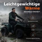 Lifestylebild einer leichten beheizten Magnetar Heizweste bei Outdoor Nutzung auf einem Quad, ideal für Arbeit und Freizeit im Freien