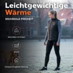 Lifestylebild leichte beheizbare Magnetar Heat Weste für Damen beim Spaziergang im Freien, kabellose Wärme für Outdoor, Arbeit und Alltag