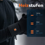 Lifestylebild beheizbare Magnetar Heat Handschuhe im Einsatz bei Kälte, drei Heizstufen mit LED-Anzeige, bis zu 6 Stunden Wärme, outdoor geeignet