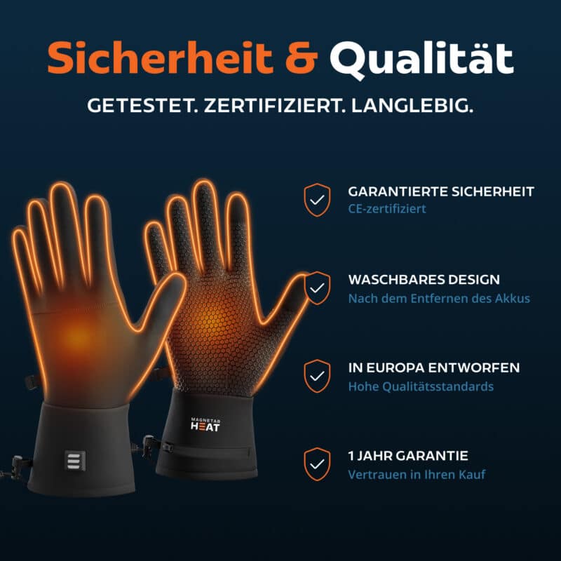 USP Grafik beheizter Handschuhe mit integrierten Heizelementen, CE zertifiziert, waschbar nach Entfernen des Akkus, für Arbeit und Outdoor Einsatz