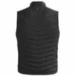 Back view product photo of a black Magnetar heated vest with quilted padding and stand-up collar for cold outdoor and work use