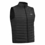 Zwart verwarmd vest met rits, opstaande kraag en doorgestikte isolatie, productfoto geschikt voor werk en outdoor gebruik