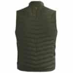 Product photo showing the back of a green Magnetar heated vest with quilted padding and stand-up collar for cold outdoor and work use