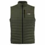 Product photo of a green Magnetar heated vest with quilted padding, full zipper and stand-up collar for outdoor and work use in cold weather